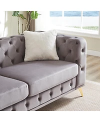 Streamdale Furniture 82.5" Deluxe Velvet Sofa with Tufted Buttons, 2 Pillows & Metal Feet