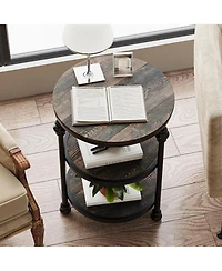 gaomon Round End Table, Small Side Table with 3 Shelves for Living Room, Bedroom, Night Stand Accent Coffee Table with Steel Frame