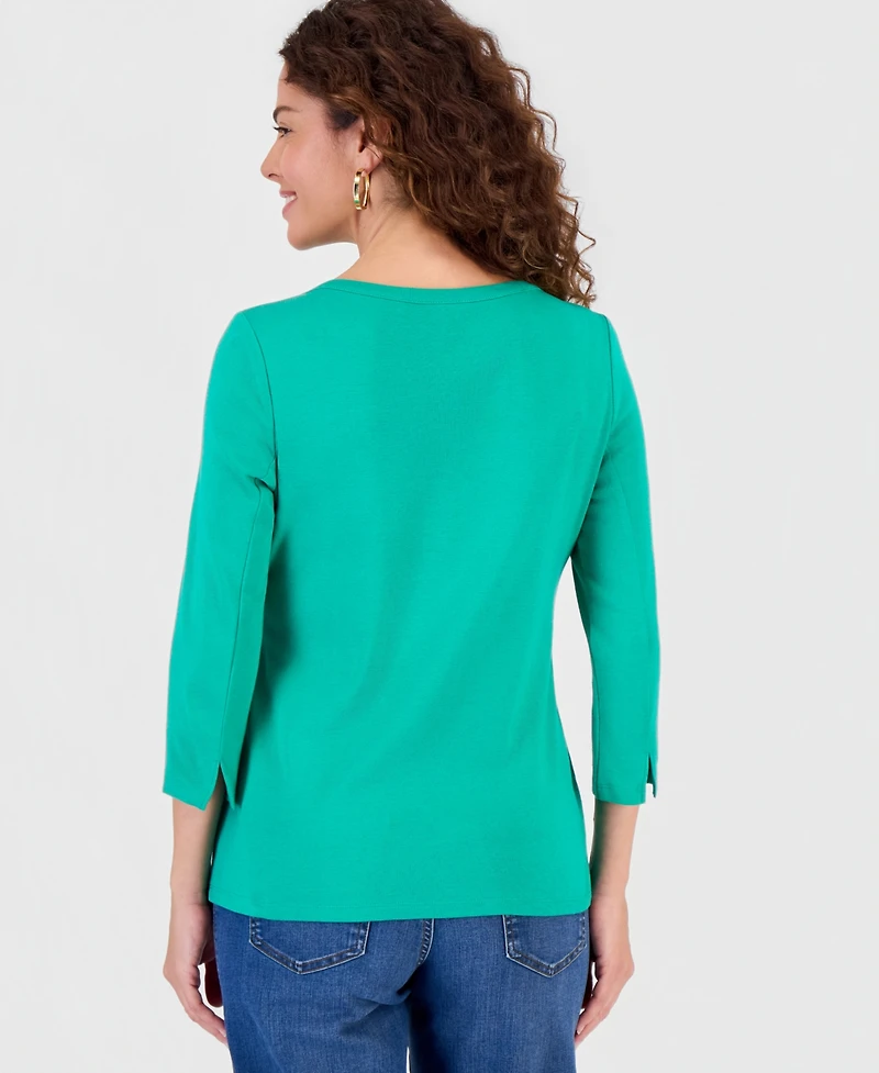 Style & Co Women's Pima Cotton 3/4-Sleeve Boat-Neck Top, Created for Macy's