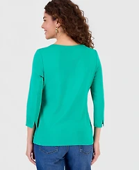 Style & Co Women's Pima Cotton 3/4-Sleeve Boat-Neck Top, Created for Macy's