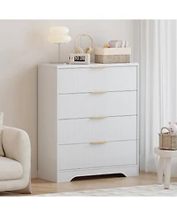 gaomon Fluted Wood Dresser 4 Drawers for Bedroom, Modern White Tall Dressers, Drawer Organizer Living Room, Hallway