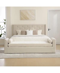 Streamdale Modern Chenille Chaise Lounge Couch with Armrests and Bolster Pillows - Beige