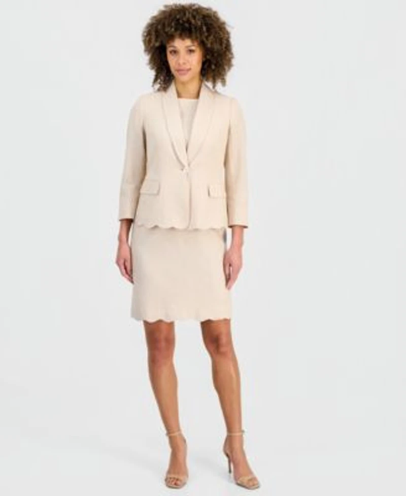 Kasper Womens Scalloped Hem Shawl Collar Jacket Scalloped Hem Sheath Dress