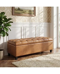 Streamdale Ottoman Bench with Storage, Brown Pu Surface, Rubber Wood Legs, 300 lbs Capacity