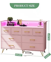 gaomon Drawer Wood Dressers for Bedroom with Led Light and Power Outlet for Adult and Kids Bedroom.