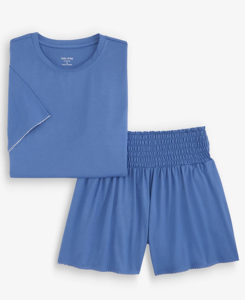 State of Day Women's Solid Short-Sleeve Picot Stitch Set, Macy's Exclusive