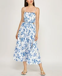 Row A Juniors' Sleeveless Scallop Trim Slim Midi Dress