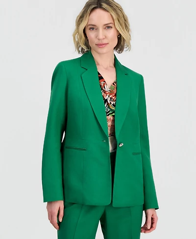 Kasper Women's Linen Notched Collar One-Button Blazer, Regular & Petite