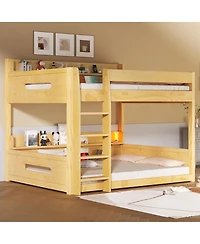 Streamdale Furniture Queen over Queen Bunk Bed with Storage Shelves and Usb Ports