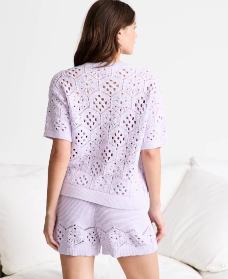 State of Day Women's Short-Sleeve Crochet Sweater, Macy's Exclusive