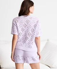 State of Day Women's Short-Sleeve Crochet Sweater, Macy's Exclusive