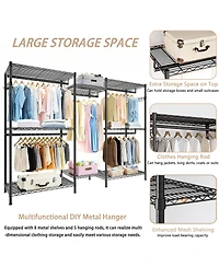 Rainsken Heavy Duty Garment Rack, Freestanding Closet Organizer, Adjustable Wire Shelving Clothes Rack, Wardrobe with 8 Wire Shelves, 5 Clothes Rails