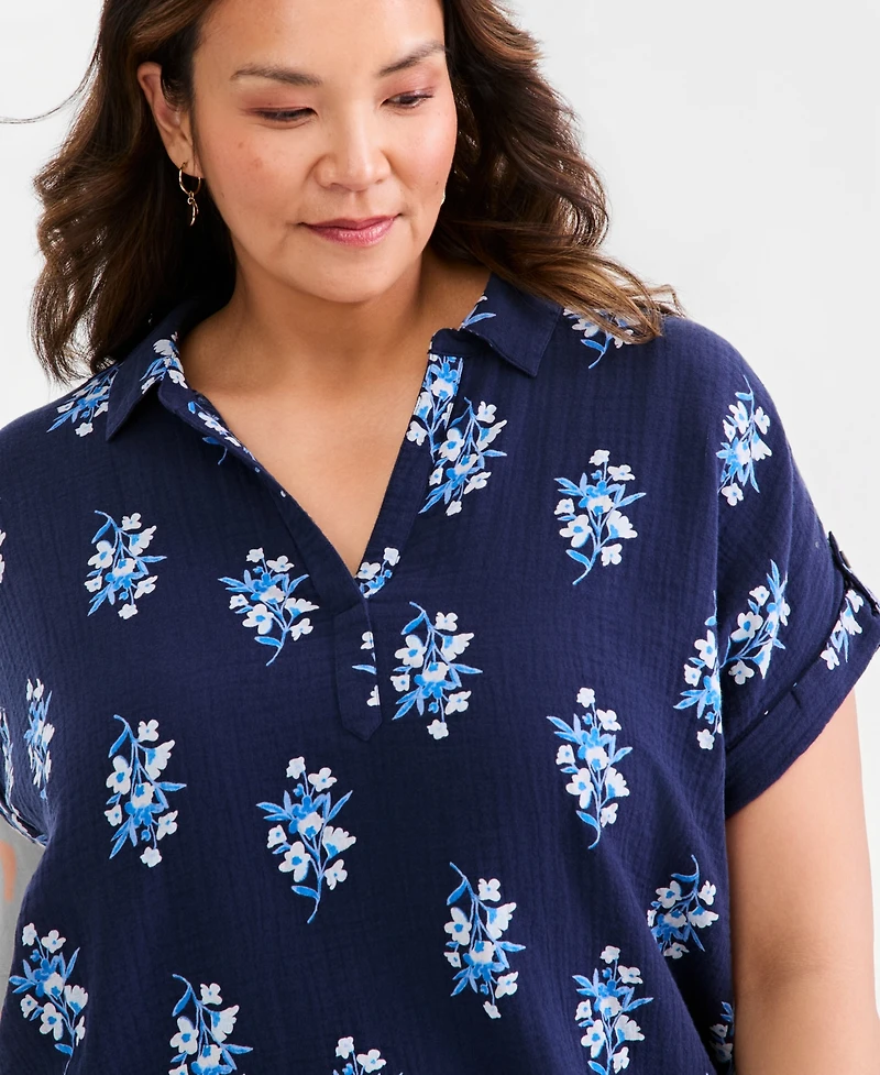 Style & Co Plus Collared Popover Top, Macy's Exclusive