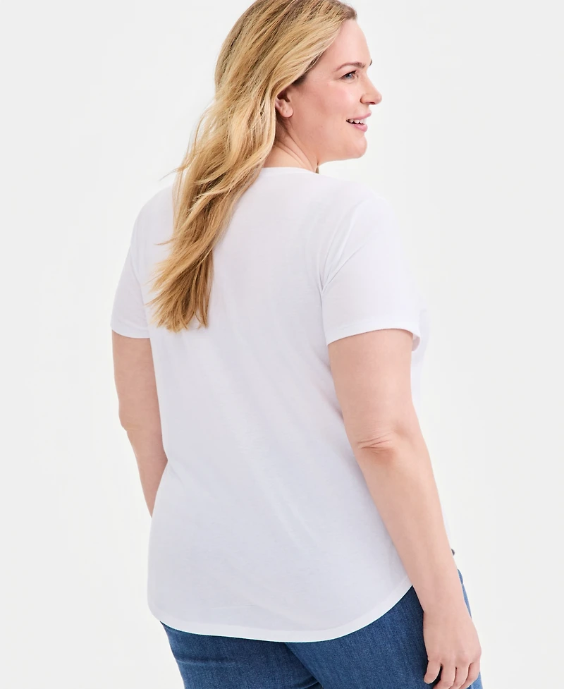 Style & Co Plus Perfect Short-Sleeve Open-Crewneck T-Shirt