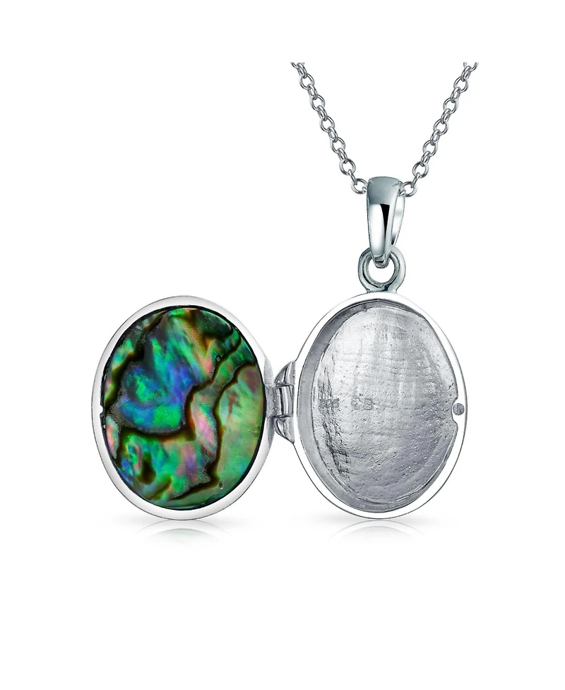 Bling Jewelry Keepsake Abalone or Mother Of Pearl Shell Oval Tree Life Locket Holds Photos Pendant Necklace Sterling Silver