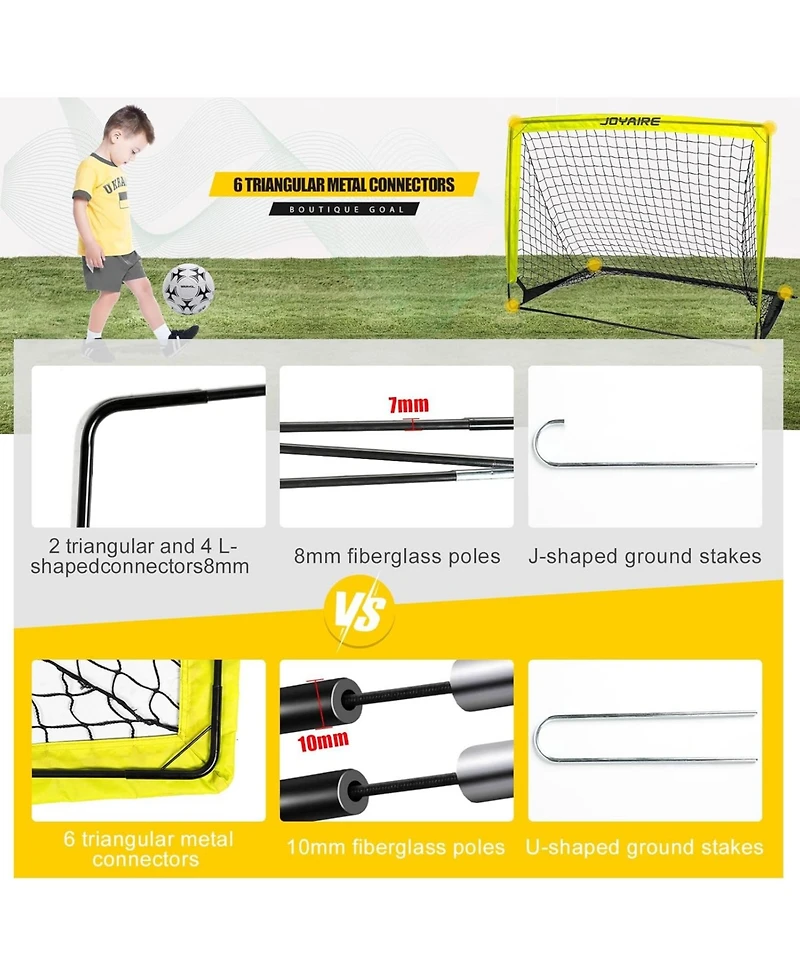 Joyaire Pro-Grade 4x3ft Pop-Up Soccer Goal for Kids – Durable 5-Layer Tear-Resistant Net & 10mm Poles, Portable Training Set with Size 4 Ball