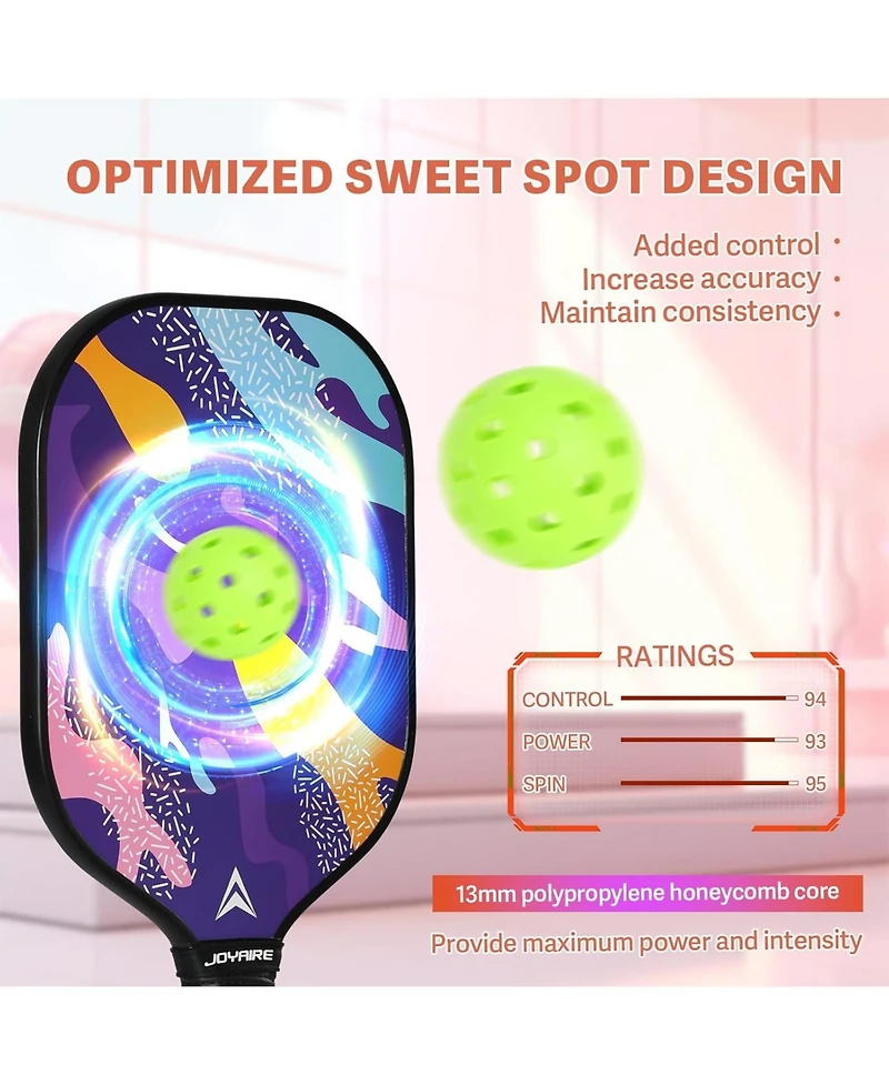 Joyaire Pickleball Paddles Set of 4 Usapa Approved Carbon Fiber, 7.5OZ Lightweight Honeycomb Core, 4 Pickleball, Portable Bag for Beginners