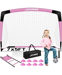 Joyaire Pro-Grade Kids Backyard Soccer Goal, Tear-Resistant 5-Layer Polyester Net & 10mm Poles, 7x5ft Portable Pop Up Training Set with 4 Ball