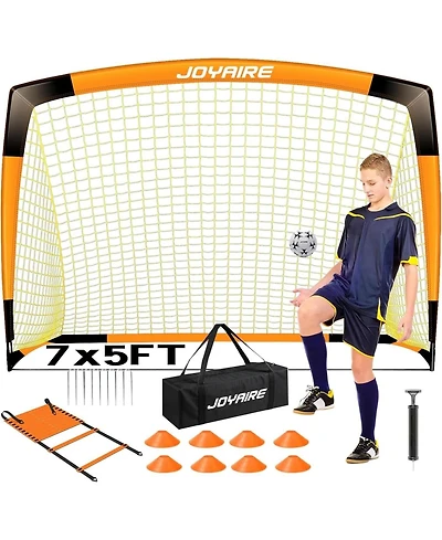 Joyaire Pro-Grade Kids Backyard Soccer Goal, Tear-Resistant 5-Layer Polyester Net & 10mm Poles, 7x5ft Portable Pop Up Training Set with 4 Ball