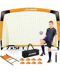 Joyaire Pro-Grade Kids Backyard Soccer Goal, Tear-Resistant 5-Layer Polyester Net & 10mm Poles, 7x5ft Portable Pop Up Training Set with 4 Ball