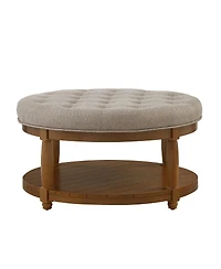 Streamdale Large Tufted Linen Ottoman Coffee Table with Wood Shelf Storage
