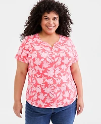 Style & Co Plus Printed Short-Sleeve Henley Top