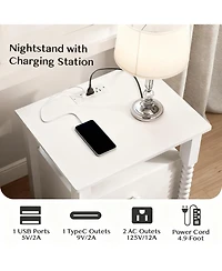 Yigii French Rustic Nightstand with Charging, Storage & Multi-Functional Use