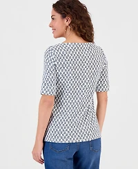 Style & Co Women's Printed Boat-Neck Elbow-Sleeve Top, Macy's Exclusive
