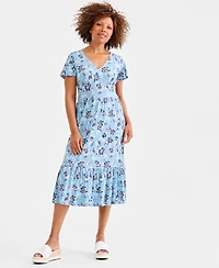 Style & Co Women's Printed V-Neck Tiered Midi Dress, Macy's Exclusive