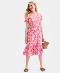 Style Co Womens Printed V Neck Tiered Midi Dress Macys Exclusive