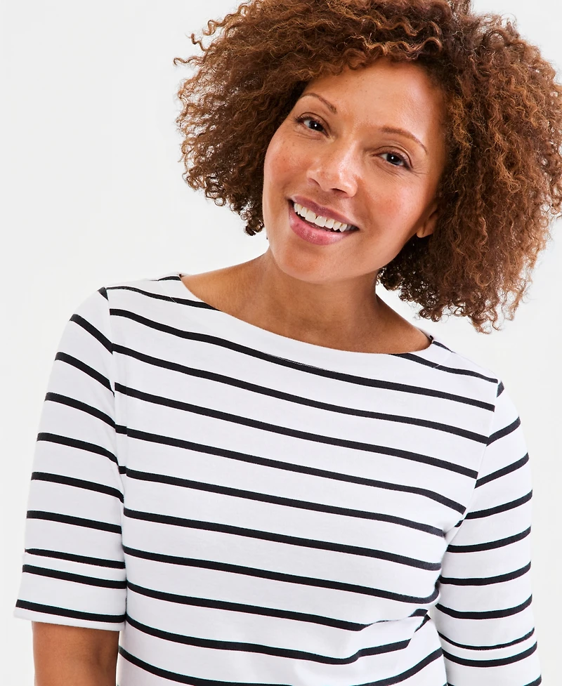 Style & Co Women's Printed Boat-Neck Elbow-Sleeve Top, Macy's Exclusive