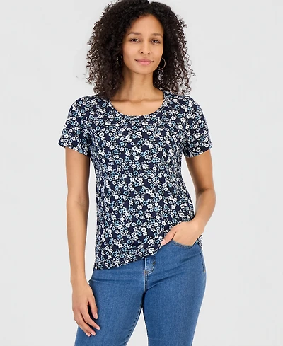 Style & Co Petite Short-Sleeve Scoop Neck Top, Macy's Exclusive