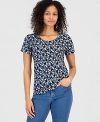 Style & Co Petite Short-Sleeve Scoop Neck Top, Macy's Exclusive