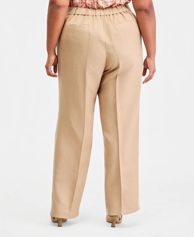 Kasper Plus High-Rise Press-Pleat Wide-Leg Pants