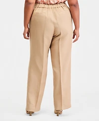 Kasper Plus High-Rise Press-Pleat Wide-Leg Pants