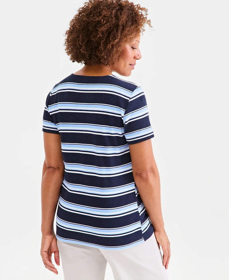 Style & Co Women's Striped Lace-Up Short-Sleeve Top, Macy's Exclusive