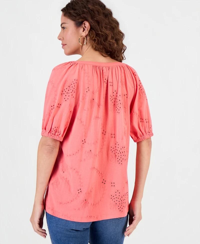 Style & Co Petite Short Flutter-Sleeve Eyelet Top, Macy's Exclusive