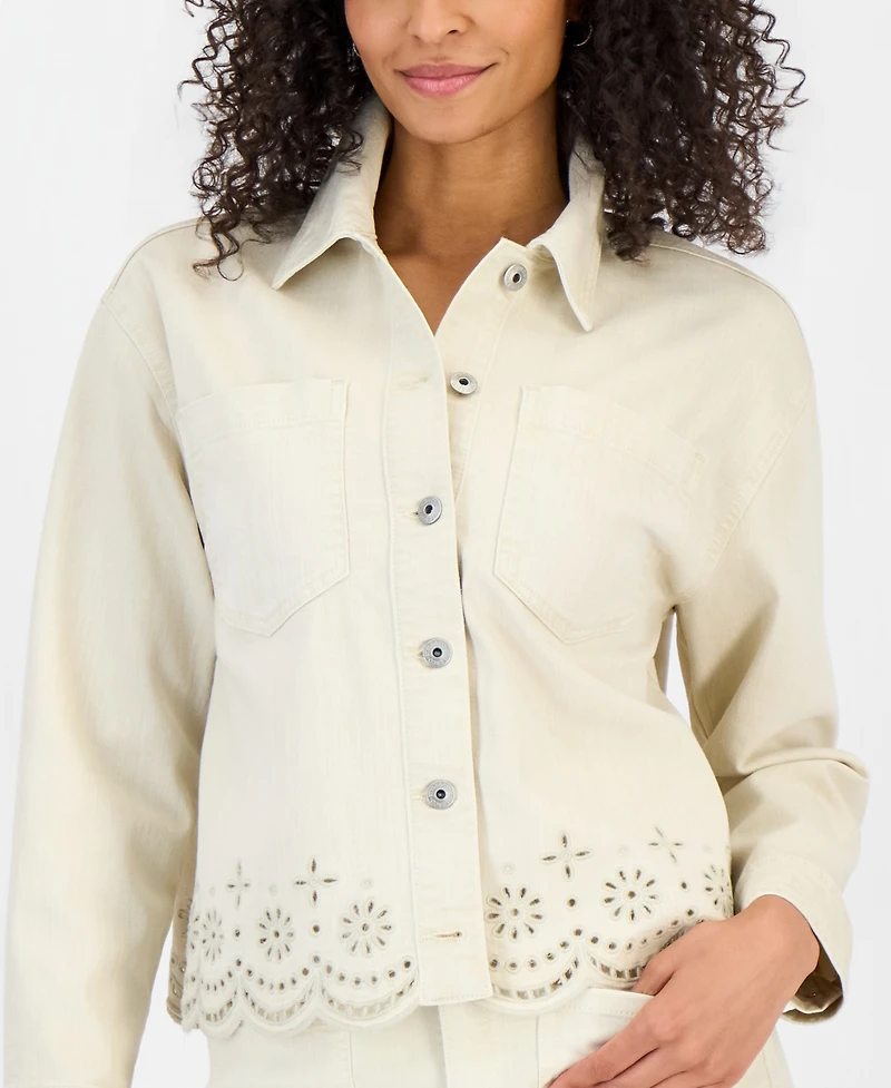 Style & Co Women's Cropped Embroidered Shacket, Macy's Exclusive