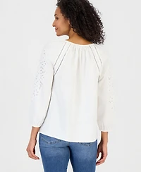 Style & Co Women's Linen Blend Embroidery Top, Macy's Exclusive
