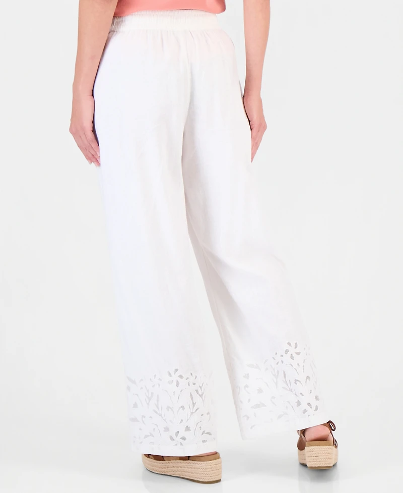 Style & Co Women's Embroidery Linen Blend Pull-On Pants, Macy's Exclusive