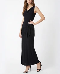 Taylor Women's Fringe Detail Peplum Cowl Neck Fit & Flare Dress