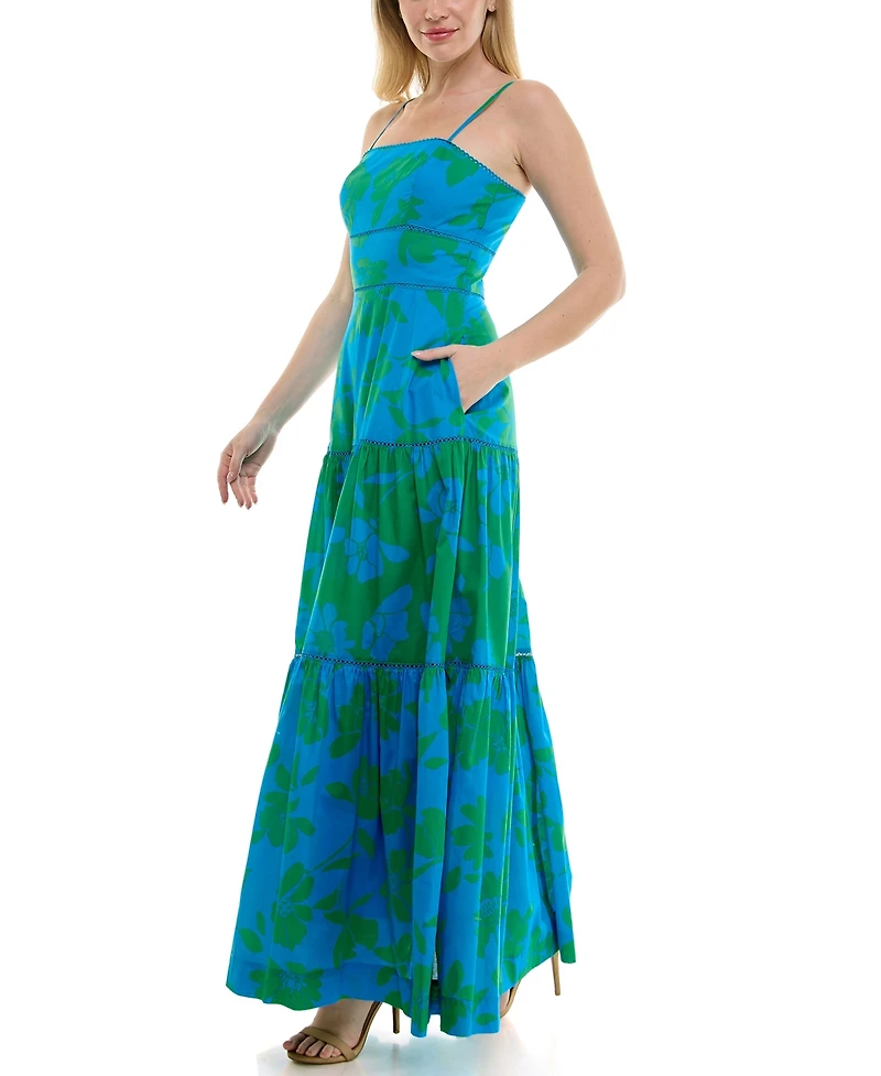 Taylor Women's Tiered Square Neck Floral Dress