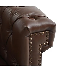 Streamdale Furniture Pu Leather Chesterfield Sectional Sofa with Rolled Arms & Nailhead