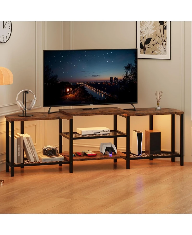 gaomon TV Stand with Power Outlet for Tvs Corner Entertainment Center, Media Console Table 3-Tier Open Storage Shelves