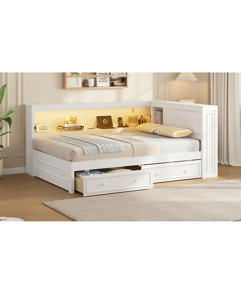 Streamdale Furniture Streamdale Full Size Wood Daybed with Storage Shelves, Usb, Led, and 2 Drawers