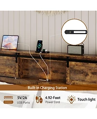Streamdale Furniture Metal Bed Frame w/Charging Station - No Box Spring Needed