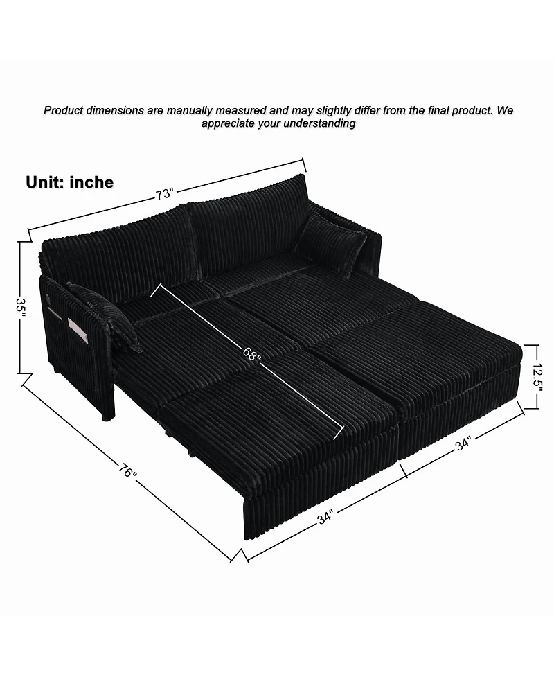 Streamdale Furniture 73" Convertible Sofa Bed with Usb Ports
