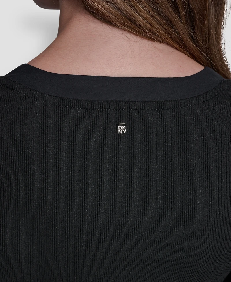 Dkny Jeans Women's Rib Henley Puff-Sleeve Midi Dress