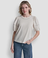 Dkny Jeans Women's Dome Studs Mini Sleeve T-Shirt