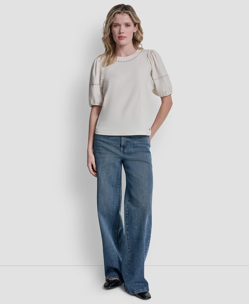 Dkny Jeans Women's Dome Studs Mini Sleeve T-Shirt